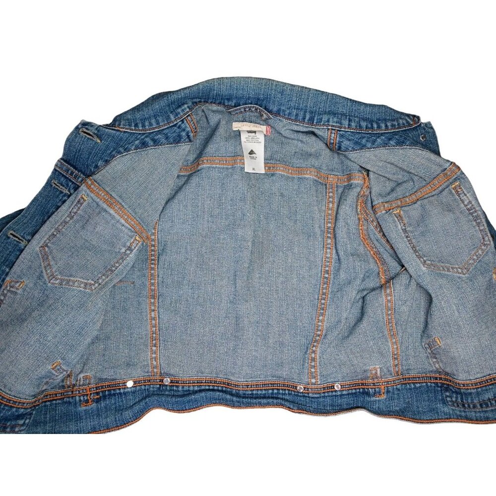 Levis Womens XL Cropped Blue Denim Trucker Jean Jacket Copper Buttons Boxy - Picture 2 of 11
